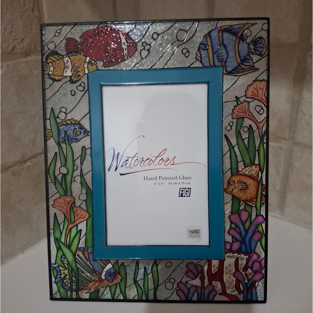 Figi Vintage Picture Frame 4x6 Stained Glass Colorful Tropical Fish Sea Life Vtg